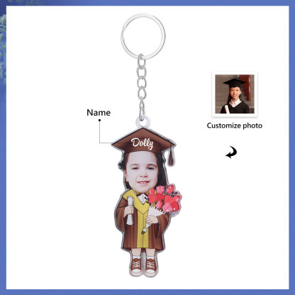 Personalized Photo & Name Exquisite Stainless Steel Graduation Keychain Gift For Her/Him