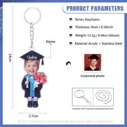 Personalized Photo & Name Exquisite Stainless Steel Graduation Keychain Gift For Her/Him