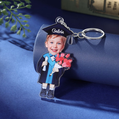 Personalized Photo & Name Exquisite Stainless Steel Graduation Keychain Gift For Her/Him