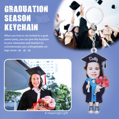 Personalized Photo & Name Exquisite Stainless Steel Graduation Keychain Gift For Her/Him
