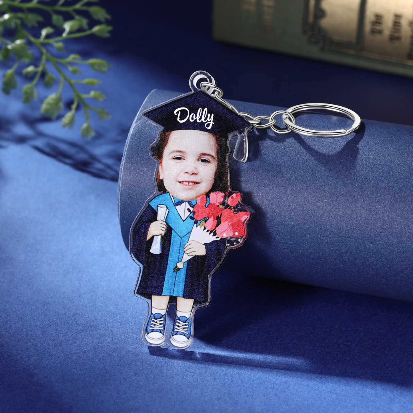 Personalized Photo & Name Exquisite Stainless Steel Graduation Keychain Gift For Her/Him