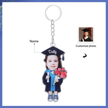 Personalized Photo & Name Exquisite Stainless Steel Graduation Keychain Gift For Her/Him