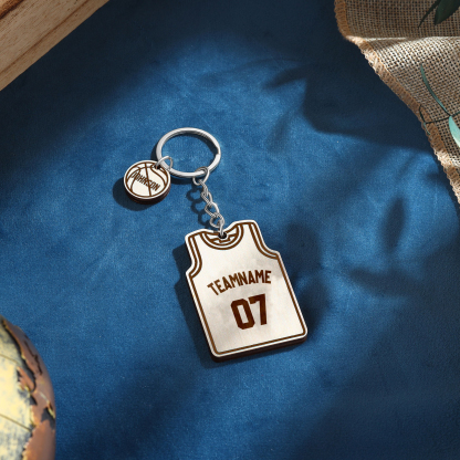 Personalised Text & Numbers & 1 Name Wooden Basketball Keyring for Him