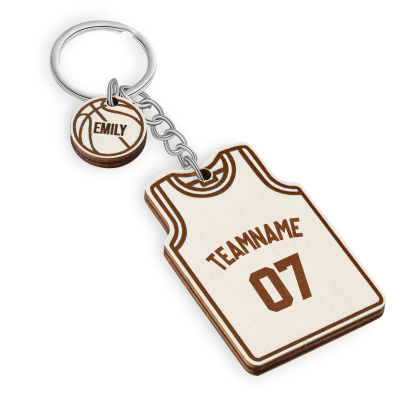 Personalised Text & Numbers & 1 Name Wooden Basketball Keyring for Him