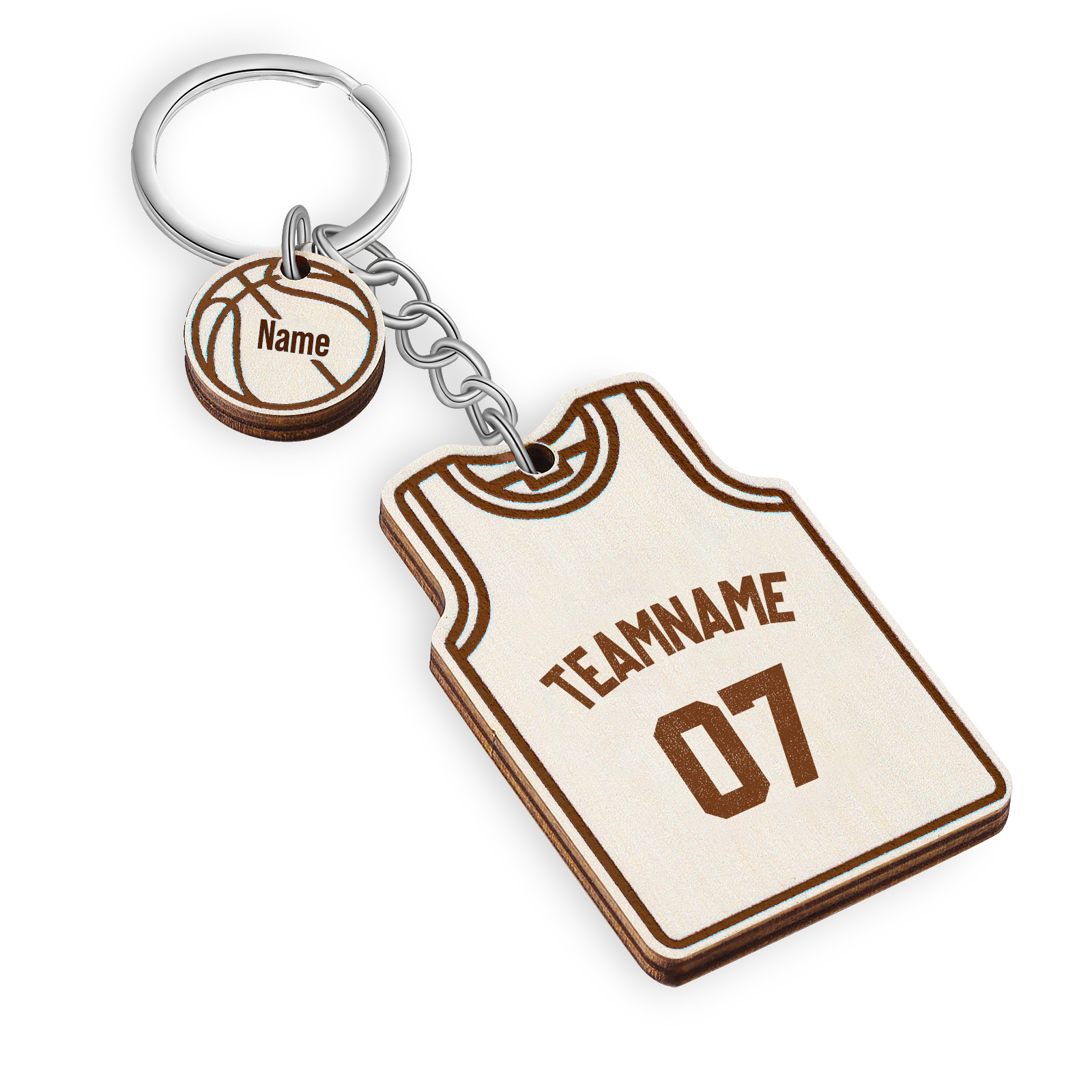 Personalised Text & Numbers & 1 Name Wooden Basketball Keyring for Him