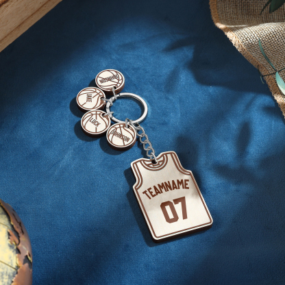 Personalised Text & Numbers & 4 Names Wooden Basketball Keyring for Him