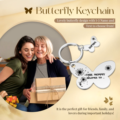 1 Name - Personalised Text Stainless Steel Butterfly Shape Keyring For Her
