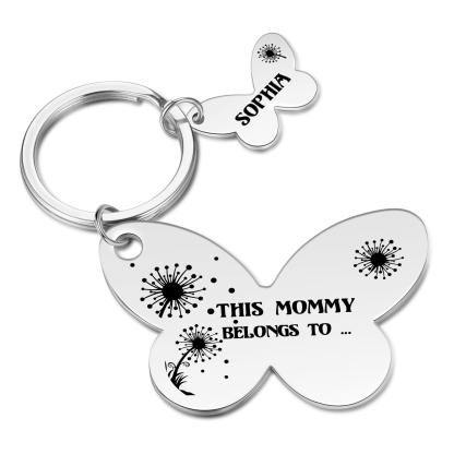 1 Name - Personalised Text Stainless Steel Butterfly Shape Keyring For Her