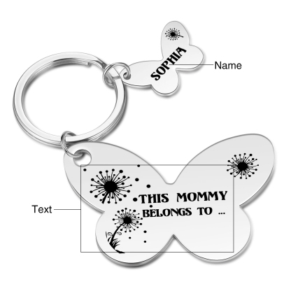 1 Name - Personalised Text Stainless Steel Butterfly Shape Keyring For Her