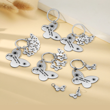 1 Name - Personalised Text Stainless Steel Butterfly Shape Keyring For Her