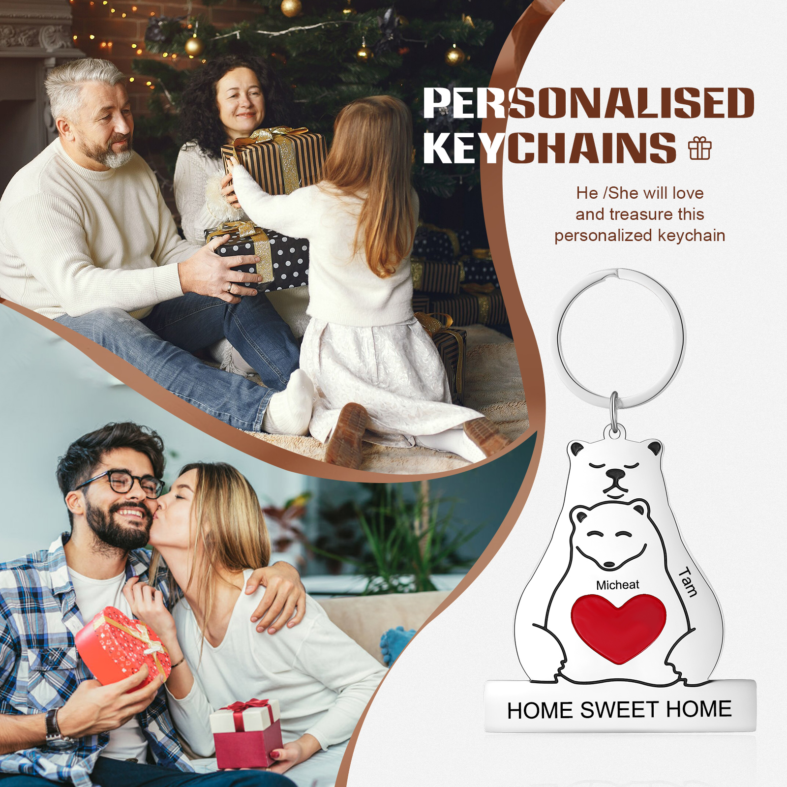 2 Names - Personalized 2 Names And 1 Text Keychain Gift For Her/Him