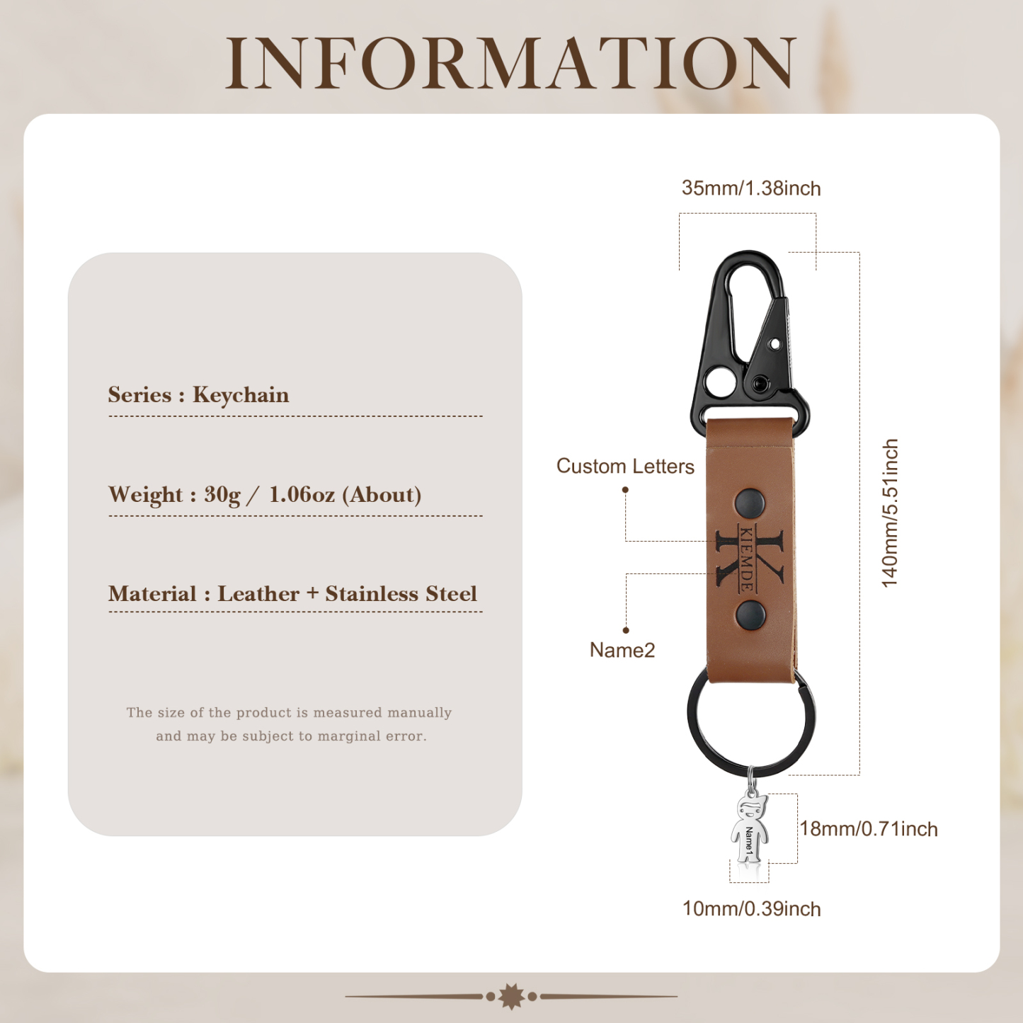 2 Names - Personalised Kids Charms Keychain Customized 2 Names & 1 Letter Leather Keychain Gift for Grandad