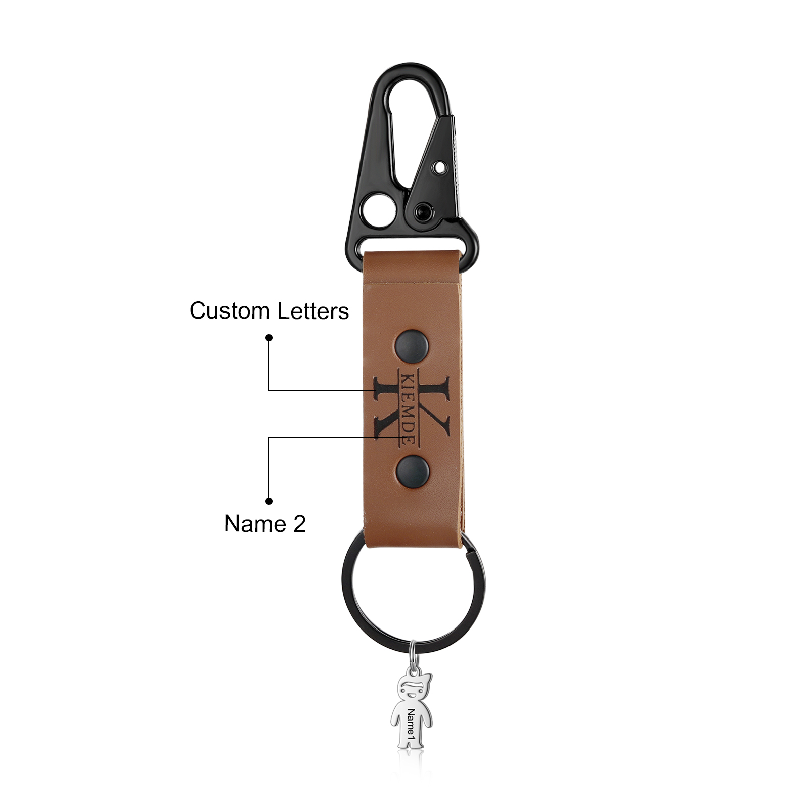 2 Names - Personalised Kids Charms Keychain Customized 2 Names & 1 Letter Leather Keychain Gift for Grandad