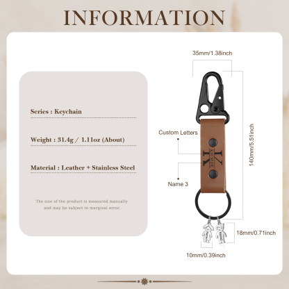 3 Names - Personalised Kids Charms Keychain Customized 3 Names & 1 Letter Leather Keychain Gift for Grandad