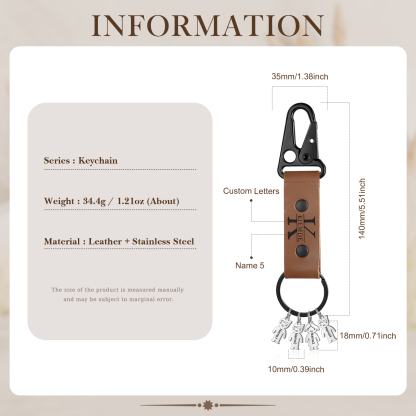 5 Names - Personalised Kids Charms Keychain Customized 5 Names & 1 Letter Leather Keychain Gift for Grandad