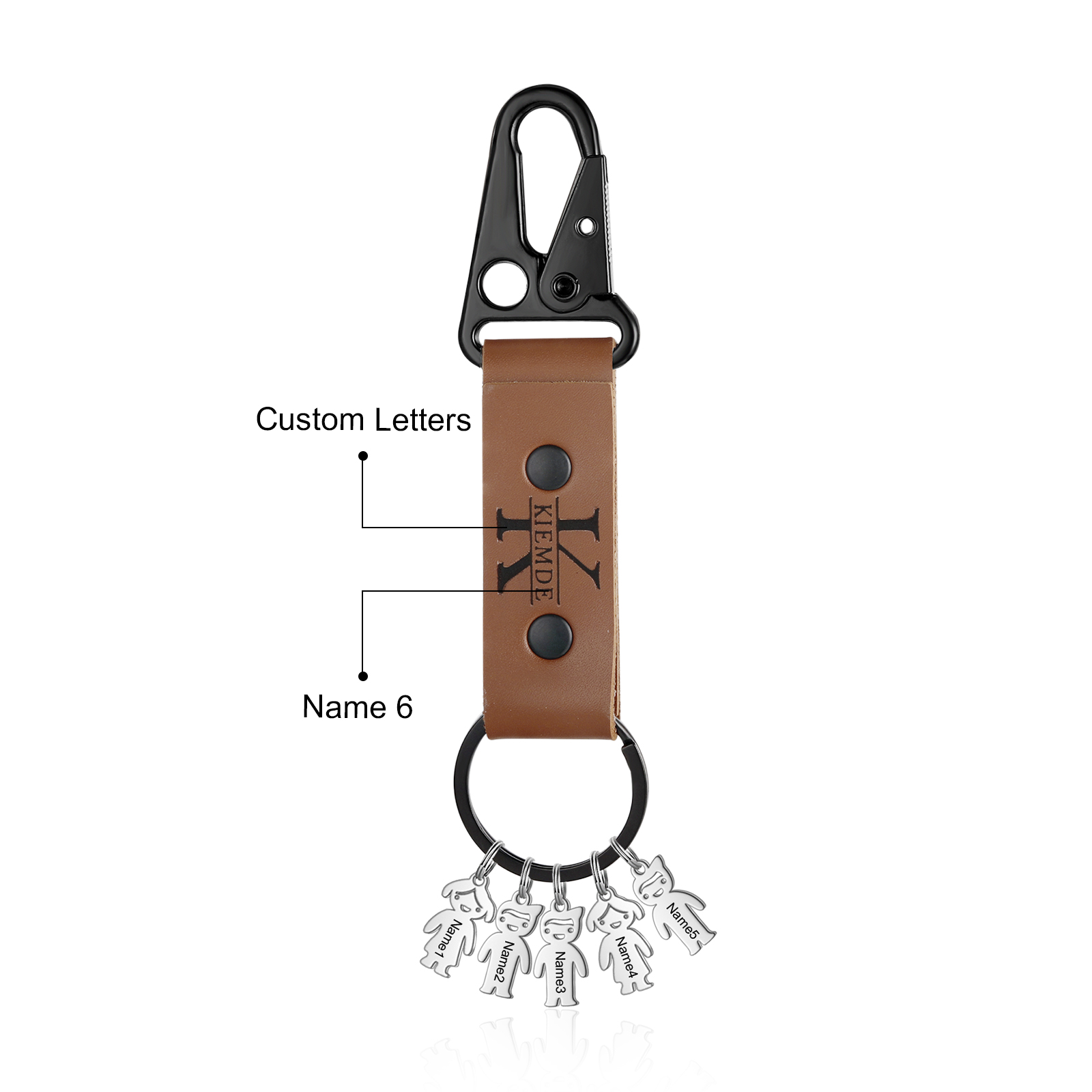 6 Names - Personalised Kids Charms Keychain Customized 6 Names & 1 Letter Leather Keychain Gift for Grandad
