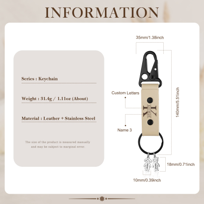 3 Names - Personalised Kids Charms Keychain Customized 3 Names & 1 Letter Leather Keychain Gift for Grandad