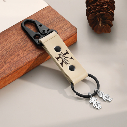 3 Names - Personalised Kids Charms Keychain Customized 3 Names & 1 Letter Leather Keychain Gift for Grandad