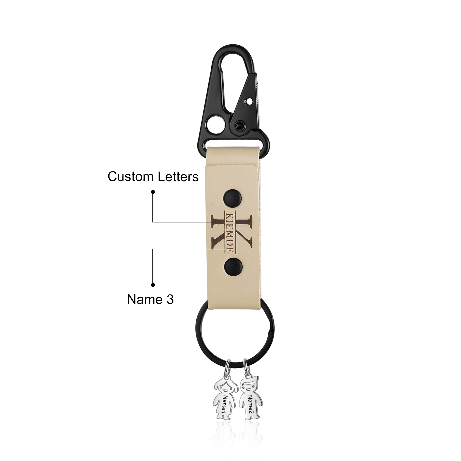 3 Names - Personalised Kids Charms Keychain Customized 3 Names & 1 Letter Leather Keychain Gift for Grandad