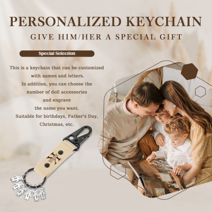 7 Names - Personalised Kids Charms Keychain Customized 7 Names & 1 Letter Leather Keychain Gift for Grandad