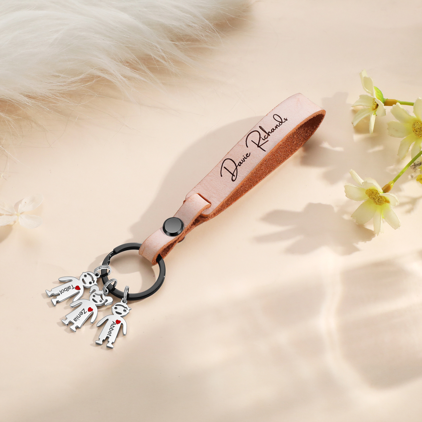 3 Names-personalized Keychain Custom 3 Doll Name and 1 Text Keychain Gift for Nana/ Mum