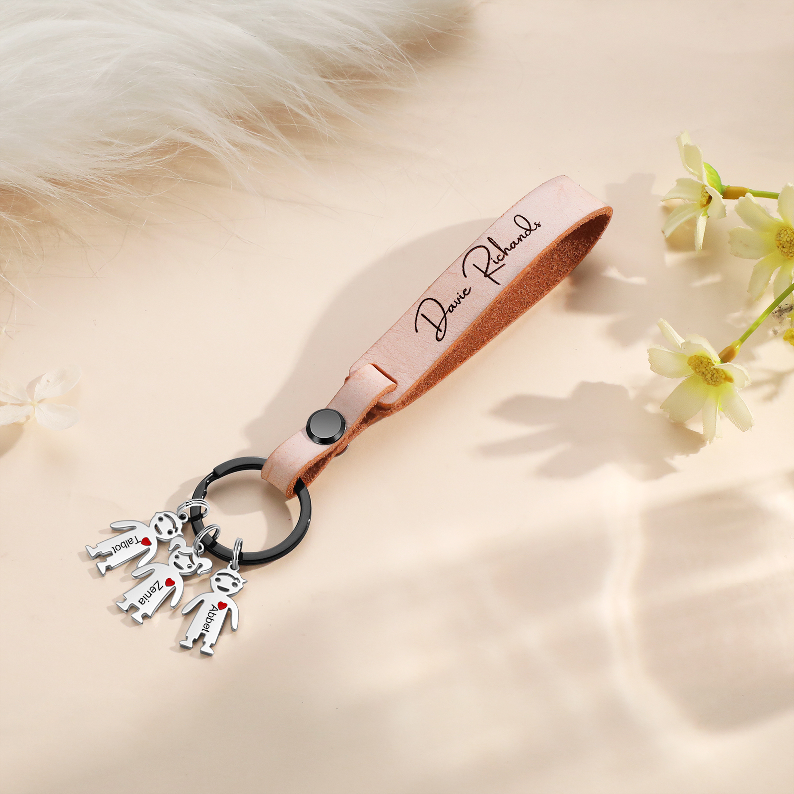 3 Names-personalized Keychain Custom 3 Doll Name and 1 Text Keychain Gift for Nana/ Mum