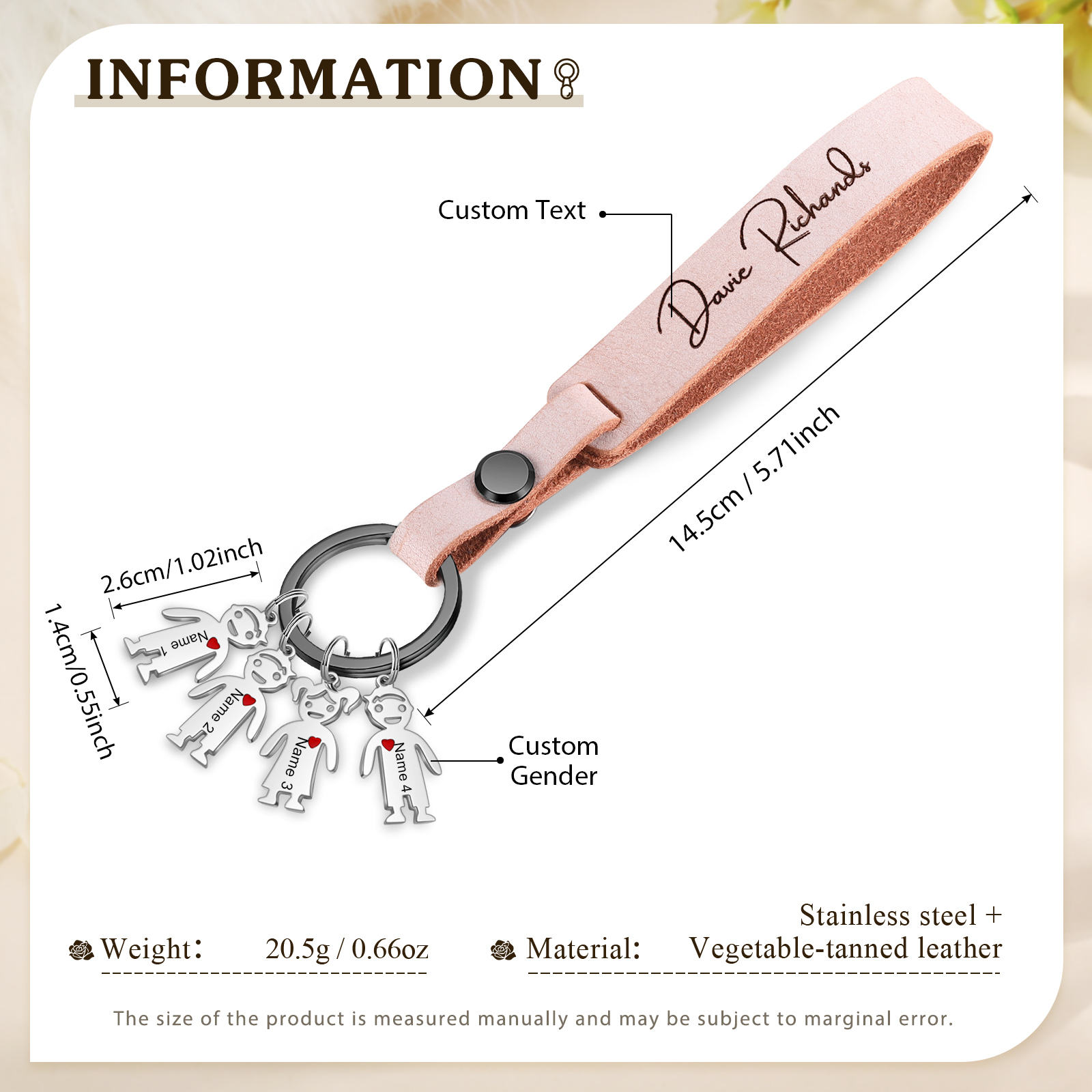 4 Names-personalized Keychain Custom 4 Doll Name and 1 Text Keychain Gift for Nana/ Mum