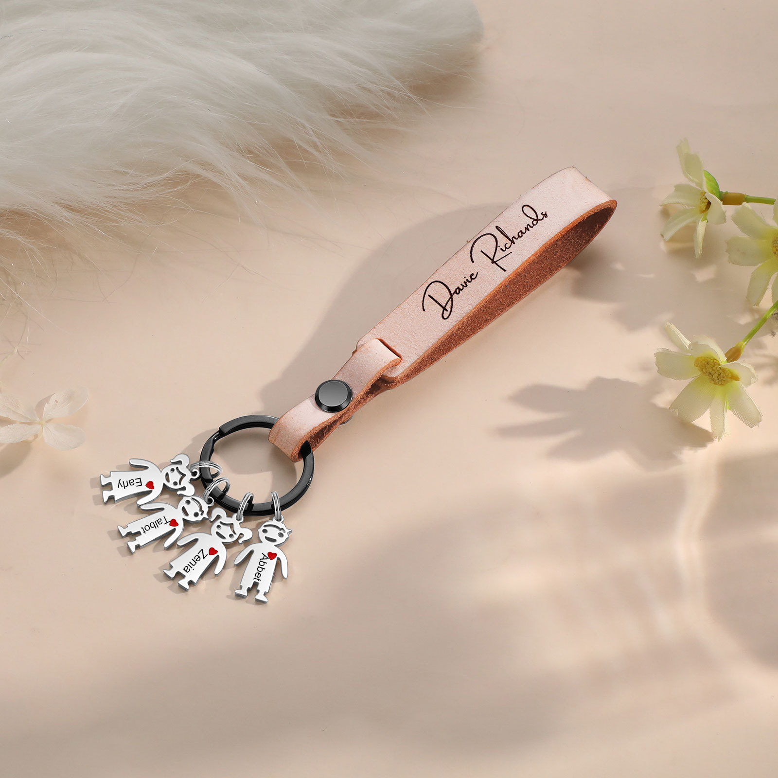 4 Names-personalized Keychain Custom 4 Doll Name and 1 Text Keychain Gift for Nana/ Mum