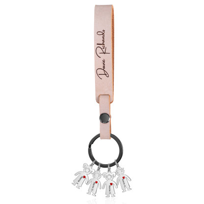 4 Names-personalized Keychain Custom 4 Doll Name and 1 Text Keychain Gift for Nana/ Mum