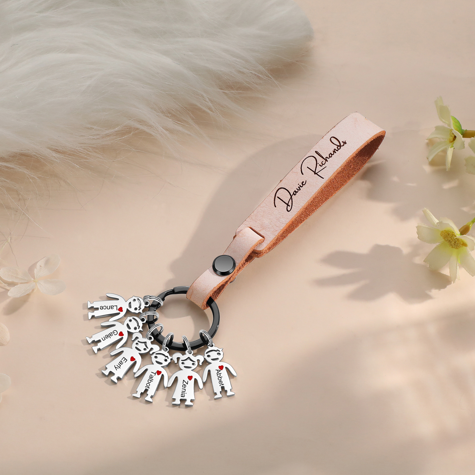 6 Names-personalized Keychain Custom 6 Doll Name and 1 Text Keychain Gift for Nana/ Mum