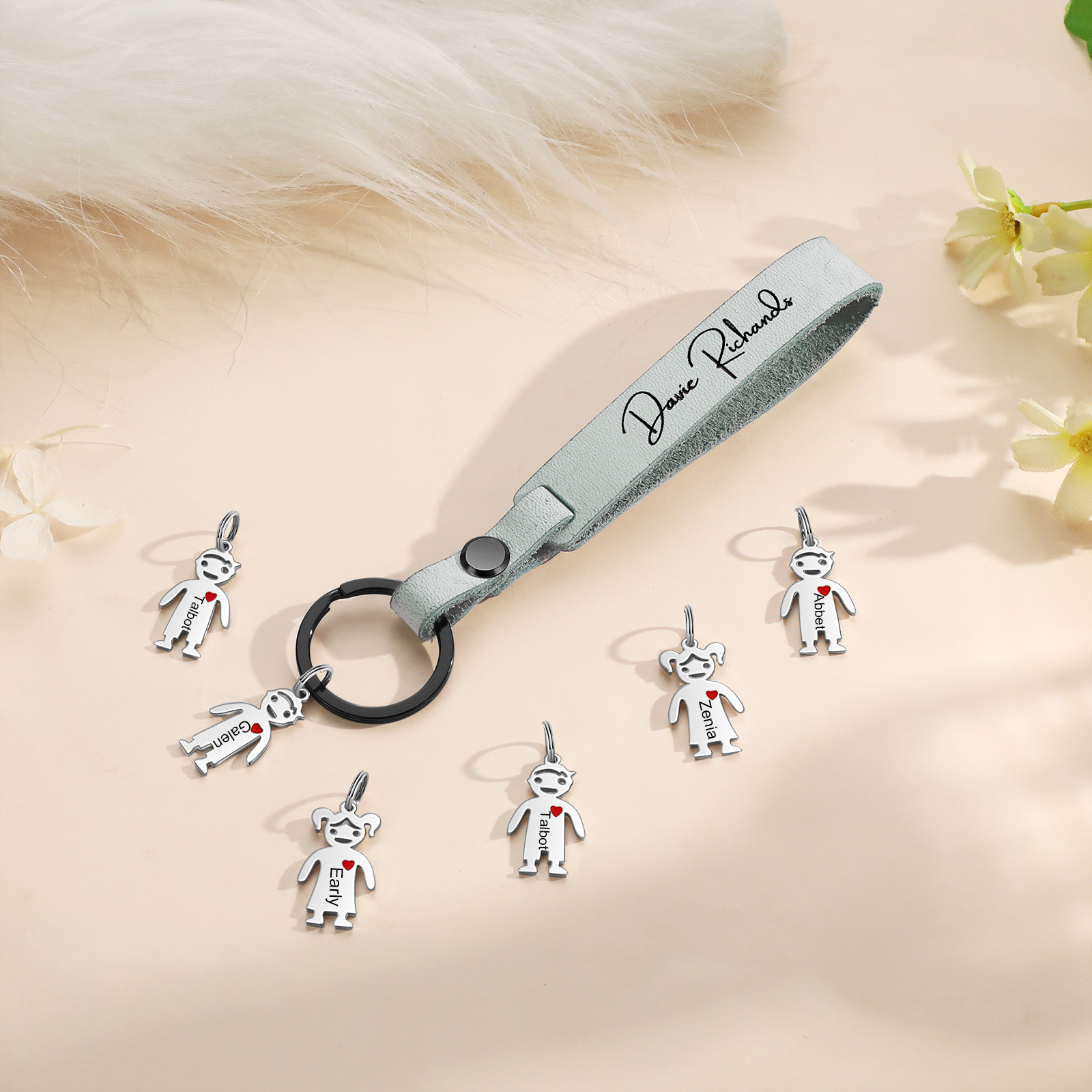 1 Name-personalized Keychain Custom 1 Doll Charm and 1 Text Keychain Gift for Nana and Mum