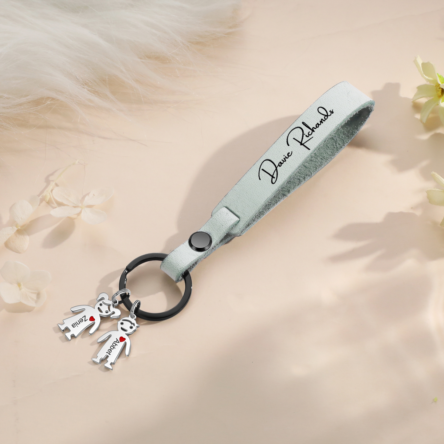 2 Names-personalized Keychain Custom 2 Doll Name and 1 Text Keychain Gift for Nana/ Mum