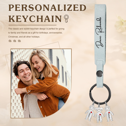 3 Names-personalized Keychain Custom 3 Doll Name and 1 Text Keychain Gift for Nana/ Mum