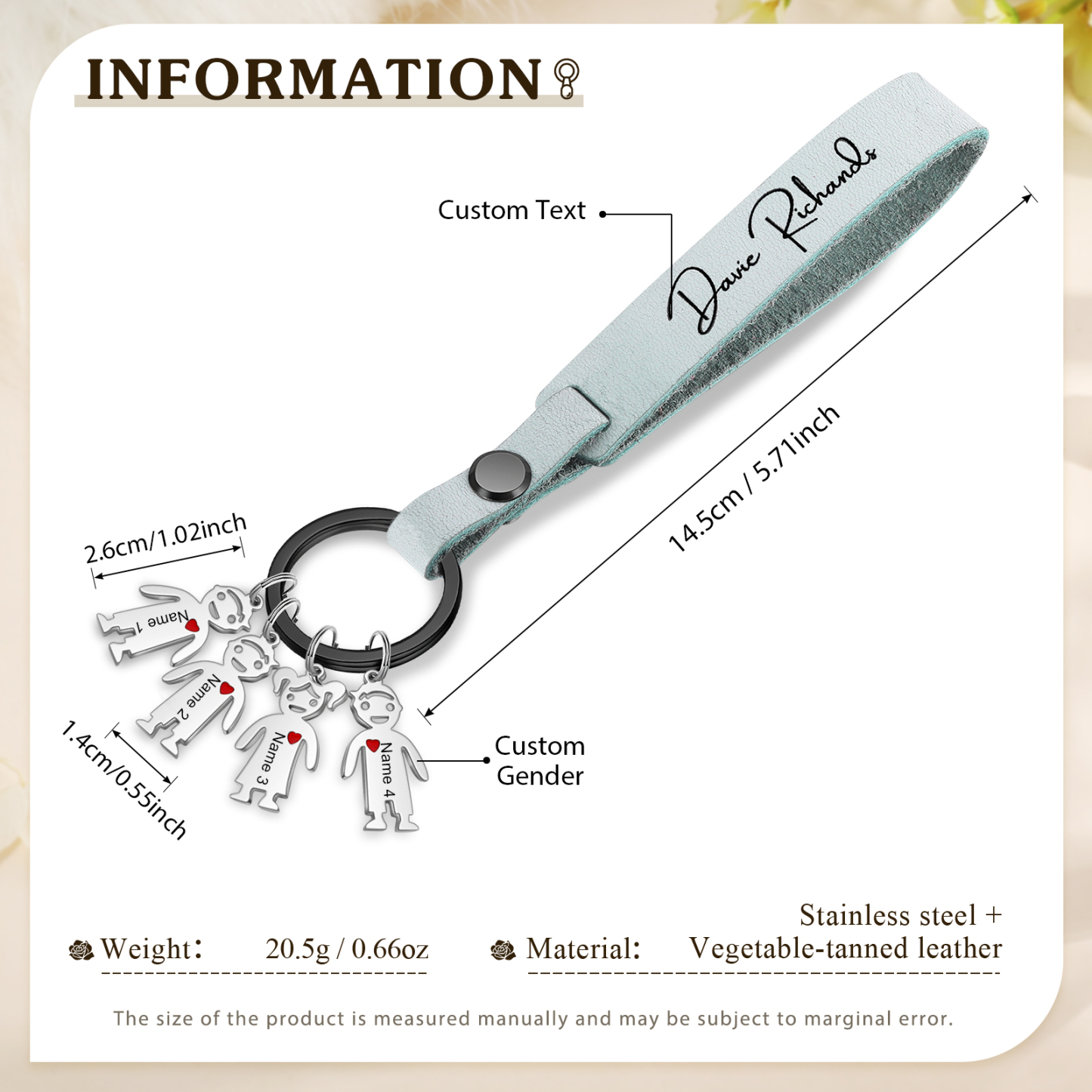 4 Names-personalized Keychain Custom 4 Doll Name and 1 Text Keychain Gift for Nana/ Mum