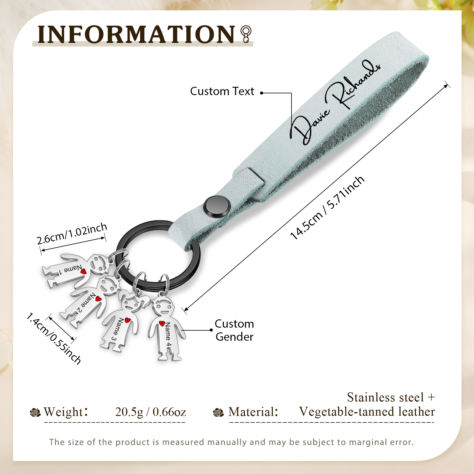 4 Names-personalized Keychain Custom 4 Doll Name and 1 Text Keychain Gift for Nana/ Mum