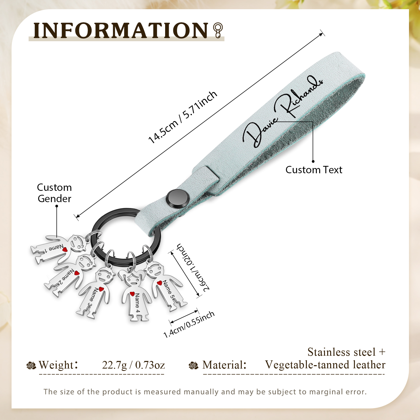 5 Names-personalized Keychain Custom 5 Doll Name and 1 Text Keychain Gift for Nana/ Mum