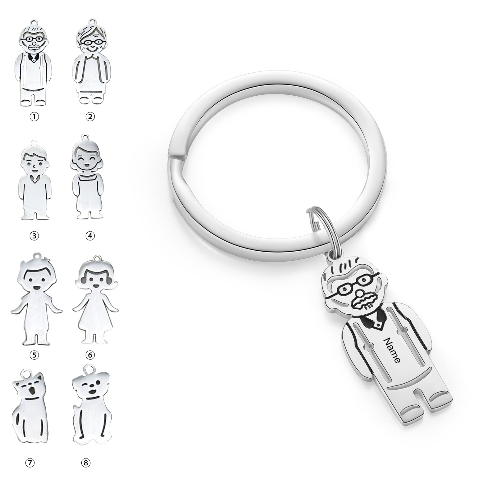 1 Name Personalised Stainless Steel Keyring with Pendant Charms | Jessemade