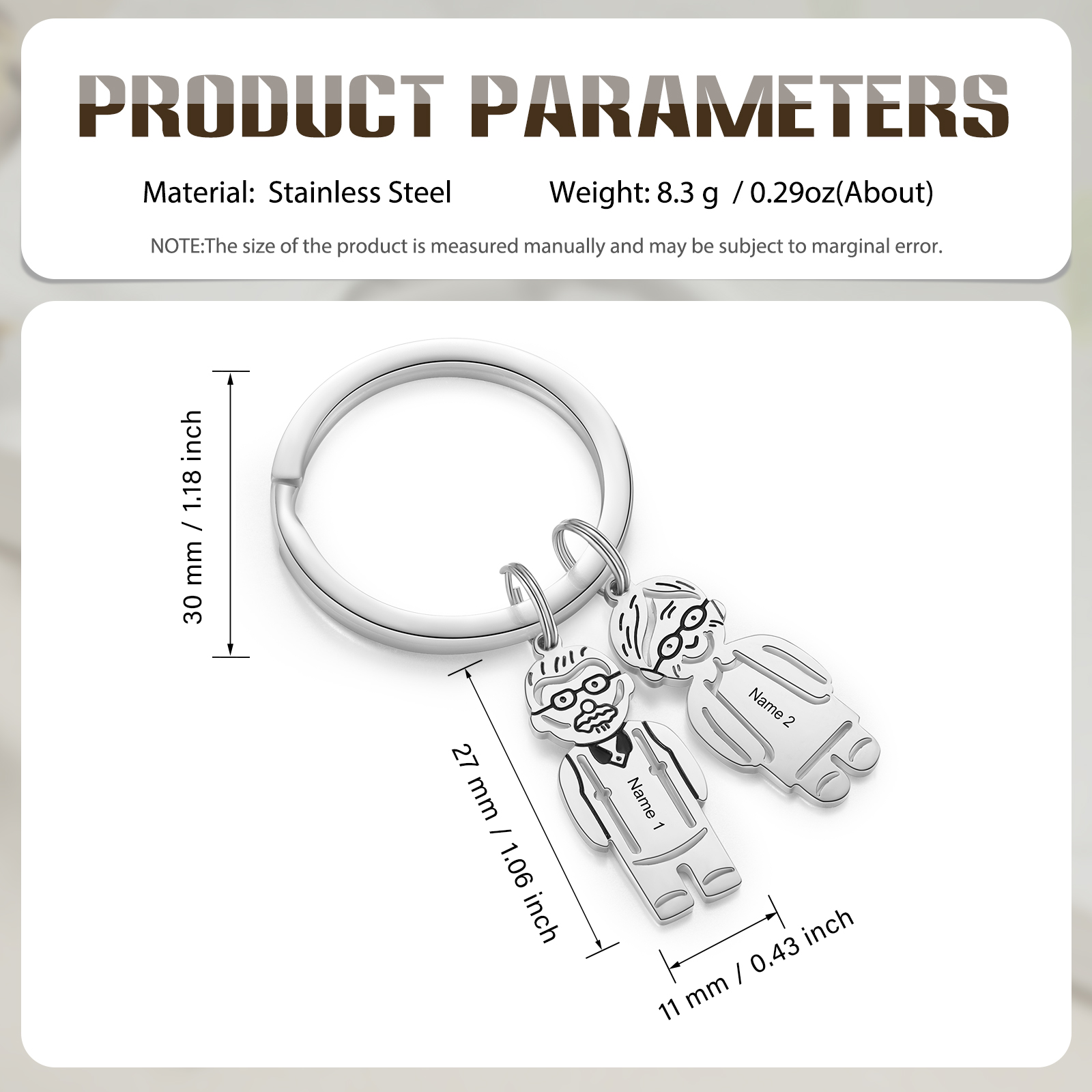 2 Names Personalised Stainless Steel Keyring with Pendant Charms | Jessemade