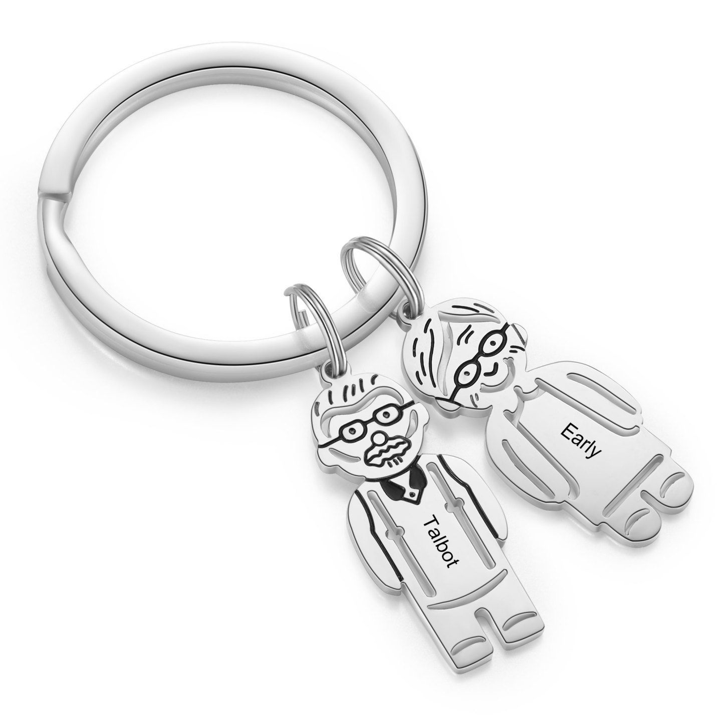 2 Names Personalised Stainless Steel Keyring with Pendant Charms | Jessemade