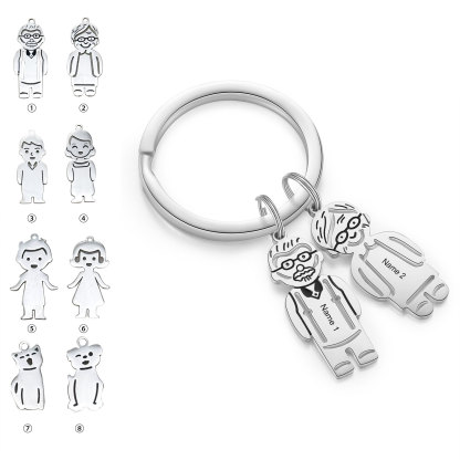2 Names Personalised Stainless Steel Keyring with Pendant Charms | Jessemade