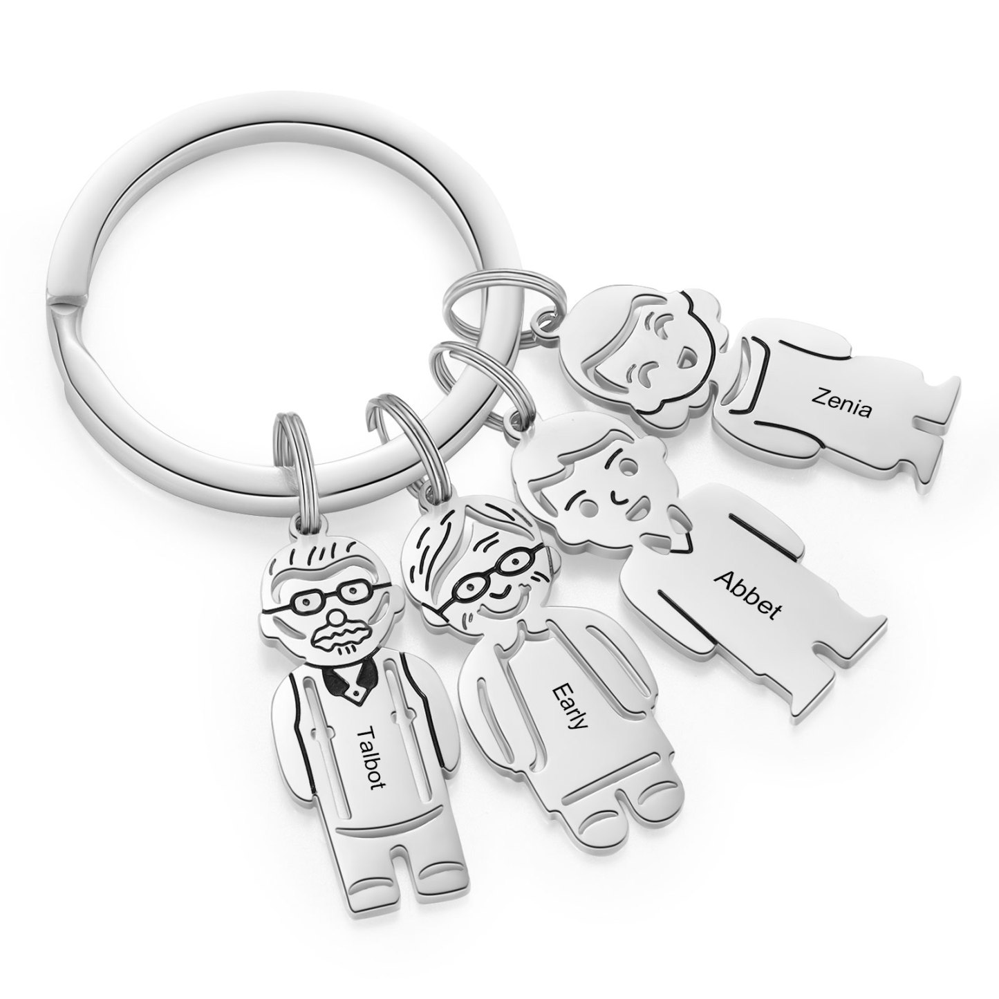 4 Names Personalised Stainless Steel Keyring with Pendant Charms | Jessemade