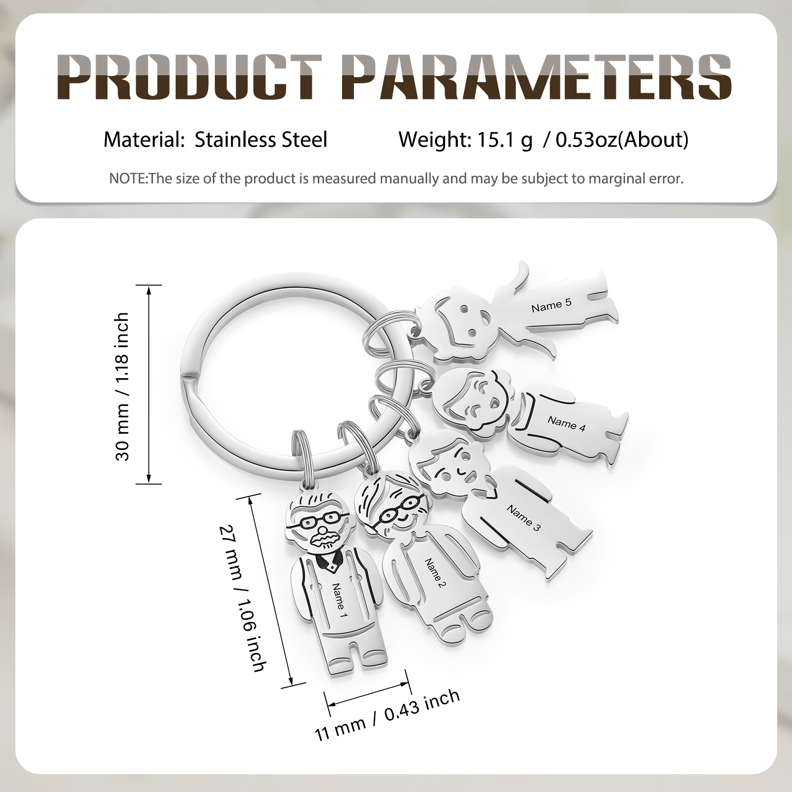 5 Names Personalised Stainless Steel Keyring with Pendant Charms | Jessemade