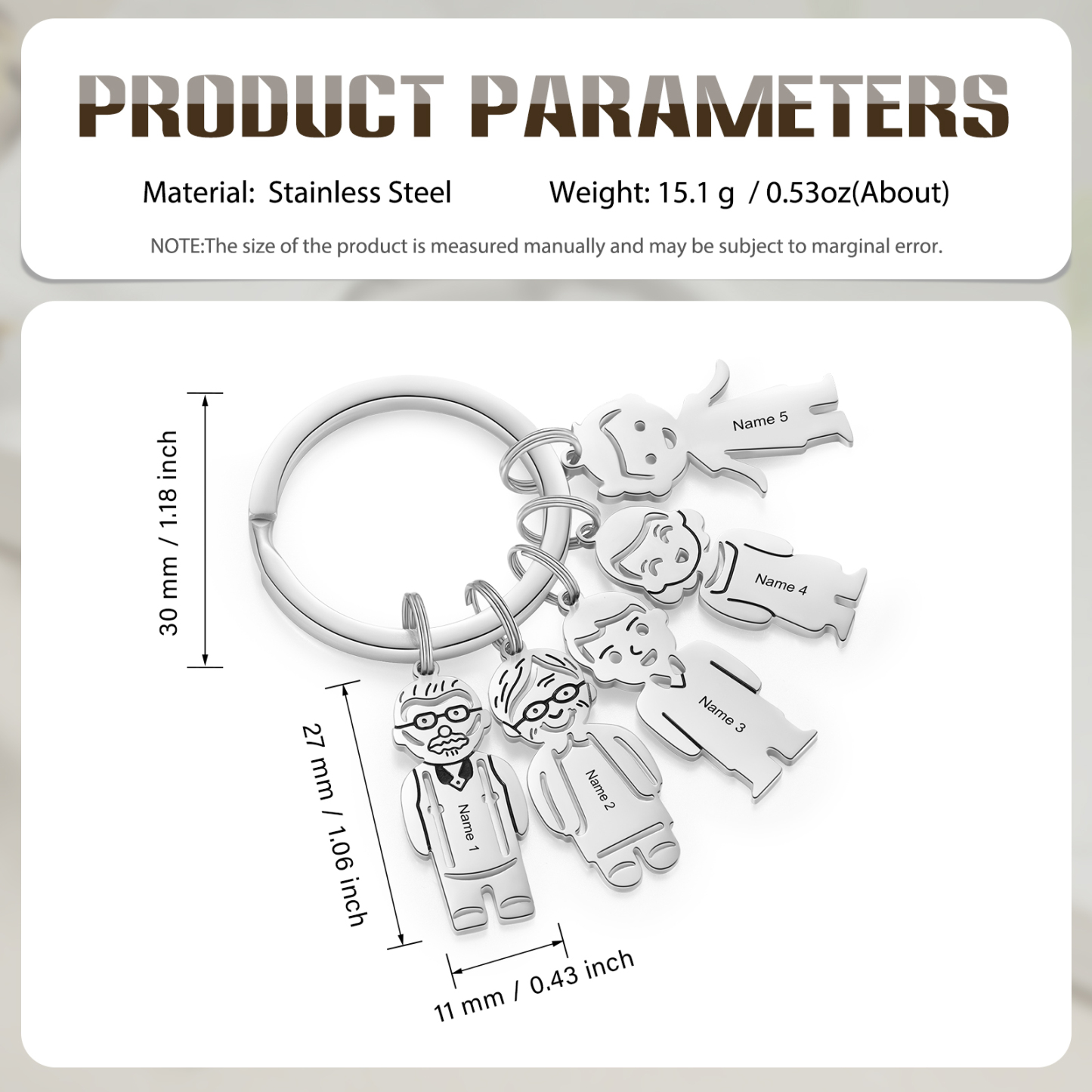 5 Names Personalised Stainless Steel Keyring with Pendant Charms | Jessemade