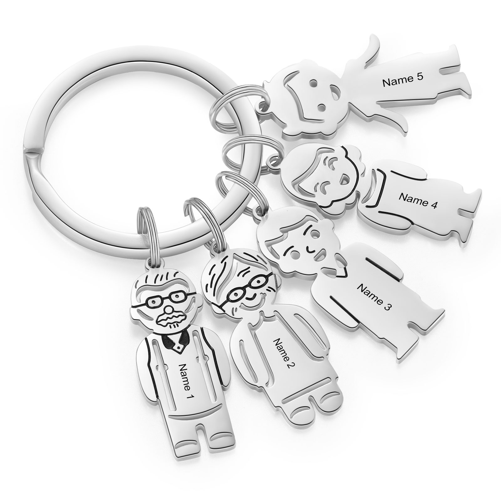 5 Names Personalised Stainless Steel Keyring with Pendant Charms | Jessemade