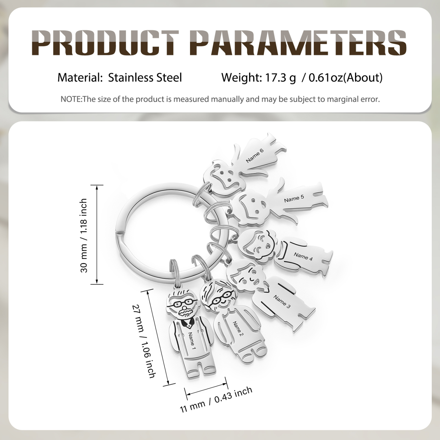 6 Names Personalised Stainless Steel Keyring with Pendant Charms | Jessemade