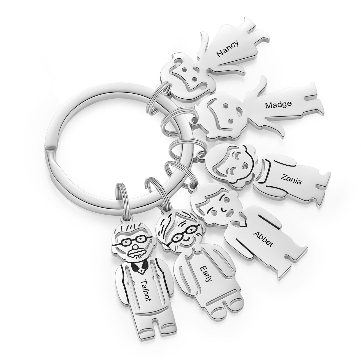 6 Names Personalised Stainless Steel Keyring with Pendant Charms | Jessemade