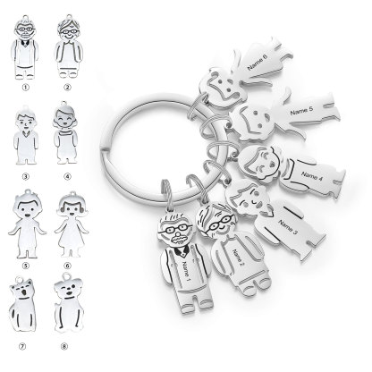 6 Names Personalised Stainless Steel Keyring with Pendant Charms | Jessemade