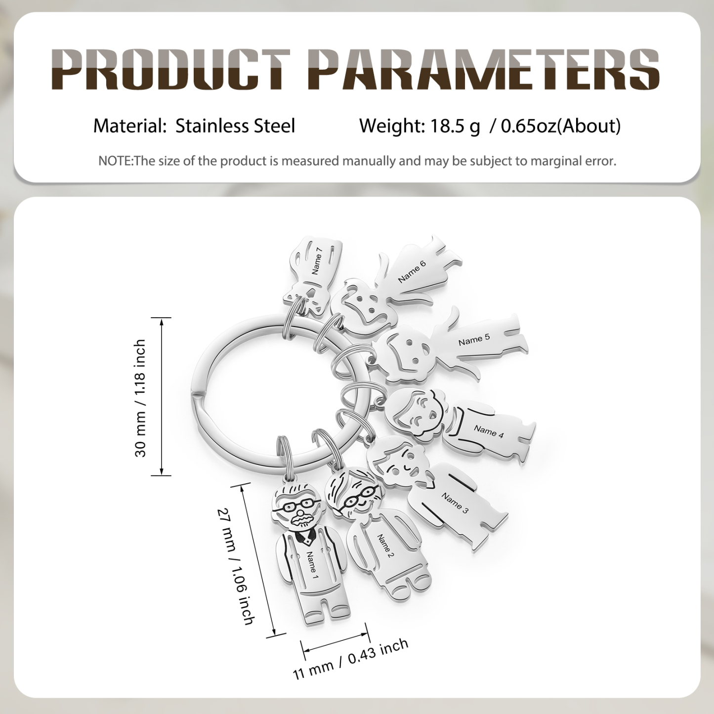 7 Names Personalised Stainless Steel Keyring with Pendant Charms | Jessemade