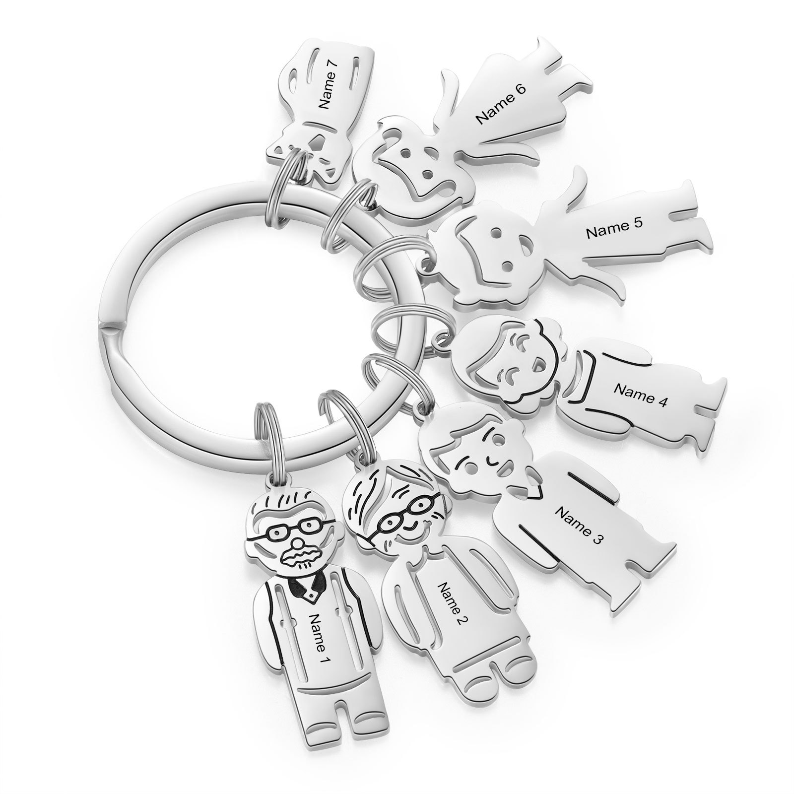 7 Names Personalised Stainless Steel Keyring with Pendant Charms | Jessemade