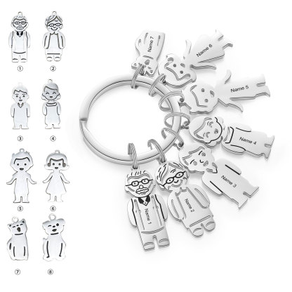 7 Names Personalised Stainless Steel Keyring with Pendant Charms | Jessemade